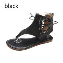 Women Fashion Flat Strappy Sandals All-match Solid Herringbone Zipper Rome Leisure Slippers Summer Single Shoes 43 juoda