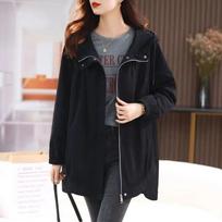 Women Hooded Windbreaker Jacket Spring and Autumn Loose Casual Versatile Medium-length Jacket Plus Size S chaki