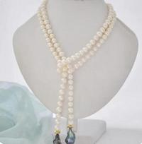 Black keshi baroque white round freshwater pearl necklace 45inch white