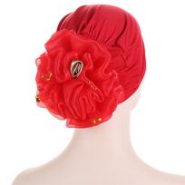 KepaHoo Satin Flower Turban Bonnet for Women Muslim Headwear Bandana Caps Islamic Headscarf Hair Bands Hat Indian Headwrap brown