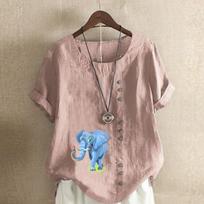 Women's Fashion Elephant Print Short Sleeve T-shirt Loose Cotton Shirt Casual Loose Summer Blouse Tops Plus Size S rožinė