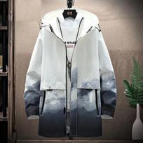 L-8XL Oversized Ink Pattern Windbreaker Casual Hooded Coat Spring Waterproof Jacket Men Comfortable Top Long L pilka