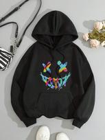 Street Rainbow Ghost Face Smile Women Hoody Harajuku Loose Sweatshirt Fashion Fleece Warm Hoodie Vintage Autumn Crewneck Hooded 3XL black