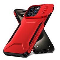 KEYSION Smūgiams atsparus šarvuotas dėklas iPhone 15 Pro Max 15 Plus su slankiojančia kameros objektyvo apsauga, telefono dangtelis iPhone 12 13 14 Pro Max for iPhone 12 raudona