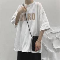 Summer Men's Short-sleeved T-shirt Hong Kong Style Street Harajuku Boys All-match Loose Shirts Unisex Hip Hop Vintage Tees XXXL balta
