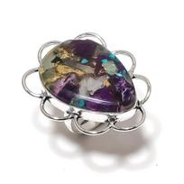 Natural Spiny Oyster Gemstone Handmade 925 Sterling Silver Ring Size 10 j9I84 black