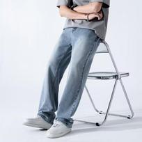 Men Straight Jeans Spring Summer Fashion Baggy Casual Trousers Wide Soft Comfortable Quality Male Denim Trousers XXXL mėlyna