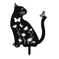 Cat Metal Garden Stake Personalized Weatherproof Cat Silhouette Yard Stake Outdoor Decor Ground A gray