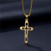 1 vnt Hip Hop Cross nerūdijančio plieno grandinėlės karoliai aukso spalvos ilgi pakabukai moterims / vyrams juvelyriniai dirbiniai collier homme black