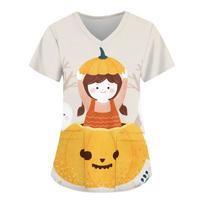 Halloween Women's Printed V-Neck PocketNursing Uniform XXL oranžinė