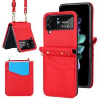 Taikoma Samsung sulankstomam Z Flip5 Messenger telefono dėklui Z Flip3 kortelių apsauginiam dėklui Moto40 moteriškam odiniam dėklui Z Flip3 5G raudona