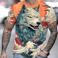 3d Ukiyo-E Wolf Print T-Shirt For Men Short Sleeve Summer Casual Man Clothes Quick Dry Sport Shirts Oversized Tees 2024 New Tops S orange