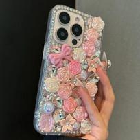 Kaspinas Kalnų Krištolas IPhone Dėklas IPhone14Pro Max skirtas 13 Drugelių 12 Perlų 11 Kalnų Krištolų 16 ip16Pro Max rožinė