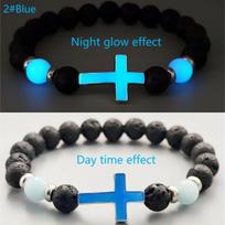 Summer Volcanic Stone Glow-in-the-Dark Vintage Bracelet Multi-color Glow-in-the-Dark Cross Beads Bracelet Bracelet Hand Jewelry mėlyna