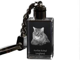 Kurilian bobtail longhaired - Crystal pendant with cat photo, illuminated pendant, unique gift by Art-Dog brand skaidri
