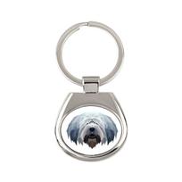 Polish Lowland Sheepdog, PON, Valee Sheepdog - geometric keychain with a photo and the inscription Art-Dog balta