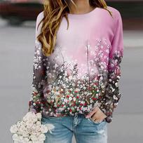 Tops For Women Gradient Dandelion Print Round Neck Long Sleeve T-shirt Fall Casual Slim Pullover Women's Long Sleeve Top 8XL geltona