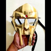 MF Doom kaukė, Gladiatoriaus kaukė suaugusiems Aukso spalvos žalvario veido šarvai, viduramžių Helovino kostiumas beige