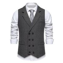 Cozy Up Men Western Herringbone Suit Vest Tweed Wool Blend Slim Fit Waistcoat XL tamsiai ruda spalva
