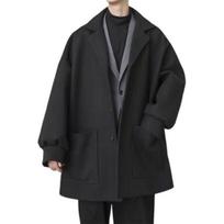 Men Windbreaker Lapel Long Sleeve Mid-length Jacket Solid Color Loose Fit Big Pockets Autumn XL juoda
