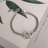 Hip Hop Jewelry Double Circle Thai Silver Color Bracelet Handmade Thick Chain Couple Bracelet For Men Women S -B413 16.5cm add 5.5cm