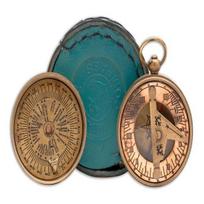 5.08 cm Brass Pocket Compass With Leather Case Sundial Steampunk Design blue