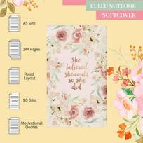 A5 bloknotas-dienoraštis, 144 linijuoti puslapiai, 90 g/m², , minkštas viršelis natūralaus atspalvio white