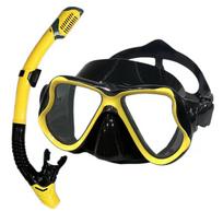 Diving mask Snorkel set Professional tempered glass panoramic diving set black