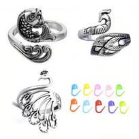 Adjustable Knitting Loop Crochet Loop Rings with Stiching Marker Open Finger Holder Rings for Faster Knitting Yarn Guide 2