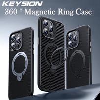 KEYSION Carbon fiber Texture Case for MagSafe for iPhone 15 Pro Max 14 13 12 Rotating Magnetic Ring Stand Shockproof Phone Cover for iPhone 12 juoda