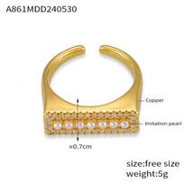 Light Luxury Jewelry Copper Diamond Bead Open Ring Women'S Tail Ring Creative Personalized Accessories Ring No. 7 beige