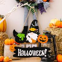 Wooden Halloween Ornaments Gnome Pumpkin Witch Wall Door Hanging Pendant Trick Or Treat Happy Halloween Party Decoration Witch Style