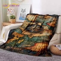 3D Ancient Nautical Chart World Map Compass Soft Flannel Blankets,Throw Blanket Comfortable Blanket for Picnic Beds Sofa Bedroom 30x40in