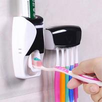 1Set Toothbrush Holder With Automatic Toothpaste Dispenser Wall Mounted Toothbrush Storage Rack & Bathroom Toothpaste Squeezer rožinė