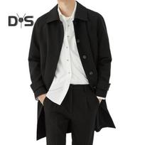 Men Windbreaker Lapel Long Sleeve Casual Coat Autumn Winter Mid-length Outwear Solid Color Loose Fit Daily Work Coat with Pockets L juoda