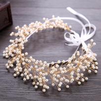 AiliBride Prabangus Vestuvinis galvos apdangalas Tiara Pearl Vestuvinis galvos apdangalas Plaukų papuošalai Tiara Auksiniai rankų darbo moterų plaukų papuošalai auksas