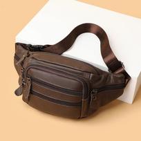 Leather Casual Chest Bag Leather Sling Bag Summer New Soft Leather Ethnic Style Women's Small Bag Casual Shoulder Bag Mobile Bag 17*5*13cm kava