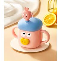 Internet Celebrity Cute Cartoon Milk High-capacity Cup Children's Cup with Scale Anti Drop Glass Straw Cup Water Cup Microwave Can Be Heated 350ml rožinė