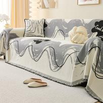 Nordic Style Full Cover Sofa Throw Blanket Universal Three Season Walf Check Printing Sofa Towel Cover Cozy Home Decor 180x130cm gray