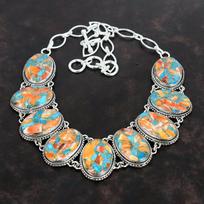 Spiny Oyster Copper Turquoise Gemstone Necklace 925 Sterling Silver Necklace Handmade Adjustable Chain Necklace Vintage Jewelry Gift For Mom white