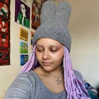 Purely hand-knitted cat ears cute Morandi new American fashion beanie Adult 57-59cm gray