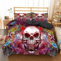 Sugar Skull King Queen Duvet Cover Cartoon Skeleton Blue Car Bedding Set for Teens Adults Halloween Day of The Dead Quilt Cover 70x133cm 2pcs red