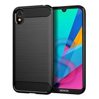 Šlifuotos tekstūros dėklas Honor 8s telefonui, smūgiams atsparus galinis dangtelis iš anglies pluošto Honor8S Huawey telefonui, silikoniniai dėklai Coque Fundas Honor 8S juoda