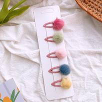 5pcs Cute Baby Hairpins Candy Color Pompoms Mini Barrettes for Little Girls Baby Hair Small Kids Headwear Accessoires gray