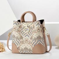 Vintage Ladies PU Leather Crossbody Bag Retro Printed Shoulder Bag Women's Fashion Handbag & Purse Tote Brand Women's Bags 23x12x22cm beige