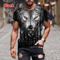 New Fashion Realistic 3D Wolf Printed T Shirt Men Women Cool Causal Loose T Shirt S black