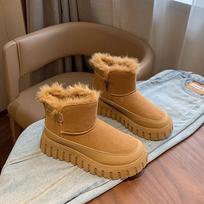 Women's Winter Faux Fur Lining Snow Booties Non-Slip Chunky Platform Warm Plush Fleece Lined Ankle Boots Shoes Comfort Faux Suede Short Boot for Women 35 chaki