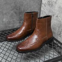 Western Cowboy Boots Men's Genuine Leather Men Shoes Chelsea Boots Man Male Outdoor Ankle Martin Boots Shoes for Men 38 gray