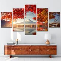 5 Pieces Modular Canvas Painting Mt Fuji Lake View Flower Picture Modern Wall Art Home Decor Poster Print Kawaii Room Decoration No Frame 20x35cm*2  20x45cm*2  20x55cm*1 No Frame gray