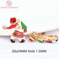 24K Gold Color Brass with Zircon Santa Claus Snowman Elk Pendants Charms High Quality DIY Jewelry Making Findings beige
